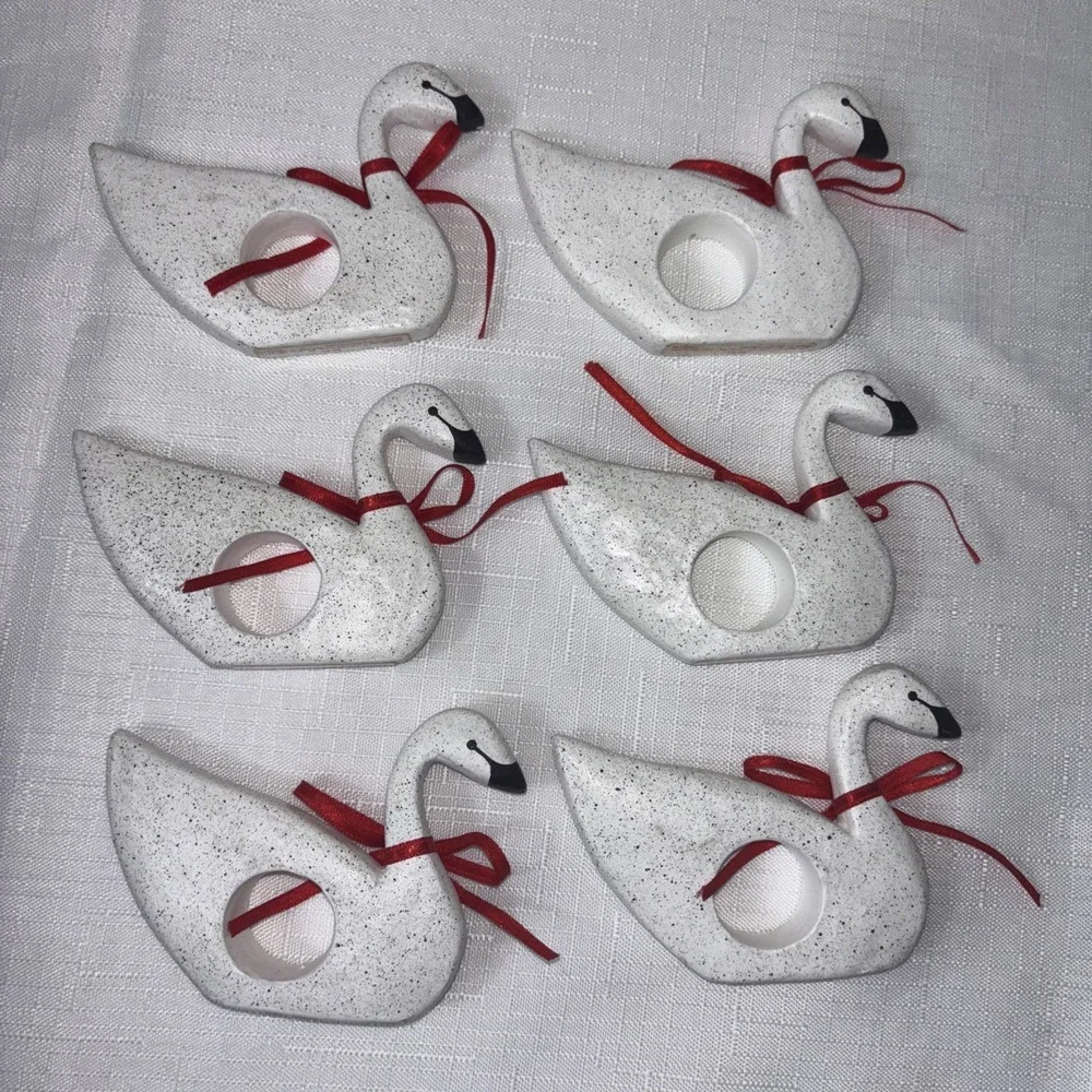Vintage Hallmark Card XNR4776 Swan Napkin Holders – Wood? Table Decor Lot Of 6